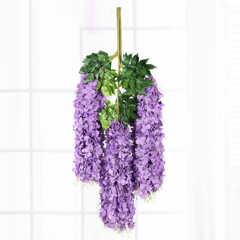 Fondo de boda con dosel largo, decoración de pared, tira de seda púrpura, enredaderas, guirnalda de flores, vid colgante artificial, flores de glicina