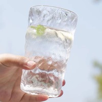 Tasse en verre martelé de style influenceur, inspirée des glaciers japonais, résistante à la chaleur, design transparent, grande capacité, couvercle respirant