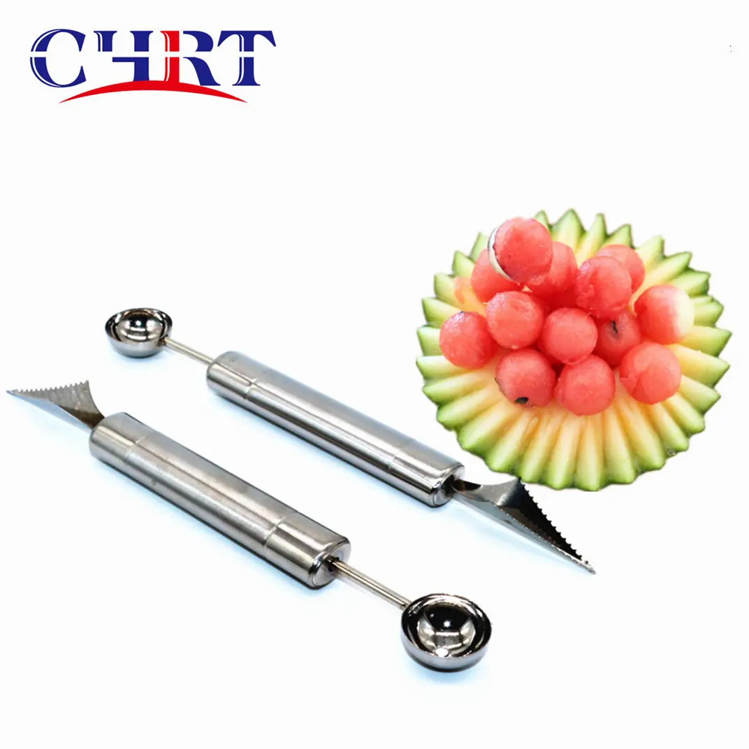 Chrt Gemakkelijker Perfect Roestvrij Staal Dual Fruit Carving Mes Ijs Scooper Meloen Baller Snijden Lepel Handvat Vleesmes