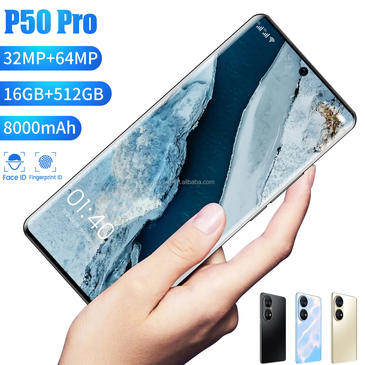 Global version Smartphone P50 Pro 12GB+512GB 7.6 Inch Supports Smart Face Recognition Screen Fingerprint Dual SIM Card 4G 5G