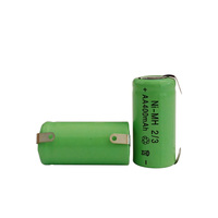 Baterai 2/3AA Ni-MH 1.2V 400mAh Isi Ulang Sel Tunggal dengan Tab Solder Atas & Bawah Datar untuk Alat Cukur Listrik.