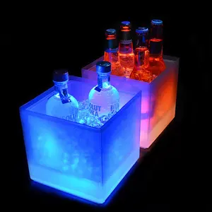 ถังแช่ไวน์แชมเปญทรงสี่เหลี่ยม3.5 10L ถังเบียร์ LED ถังพลาสติกสำหรับเปลี่ยนถังน้ำแข็ง LED สองชั้น