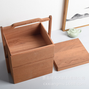 Lonchera de madera estilo chino, rectangular, portátil, para envasar alimentos, con asa desmontable, tamaño y grosor personalizables - Product Image 3