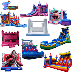 Château gonflable commercial en PVC avec toboggan et piscine, aire de jeux extérieure pour enfants, maisons parallèles - Product Image 3