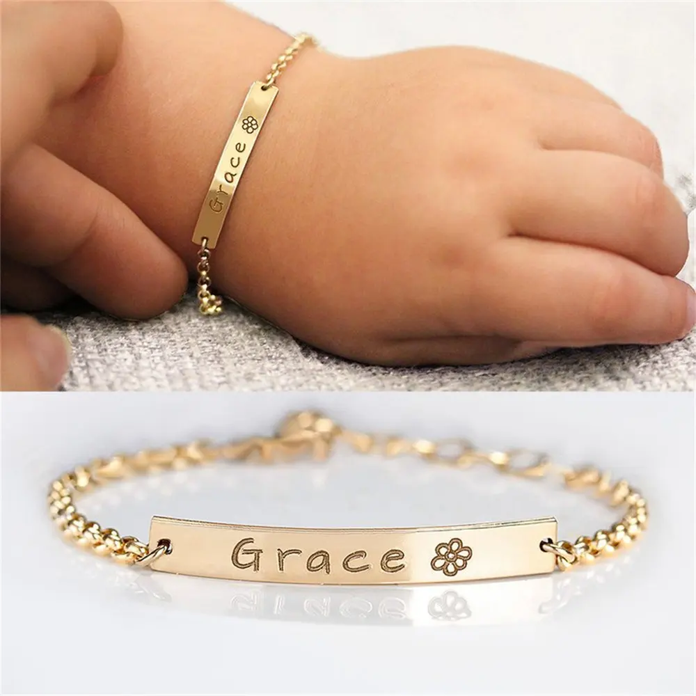 Bracelets en acier inoxydable plaqué or 18 carats pour bébé personnalisé fille enfants enfants bébés bijoux bracelet