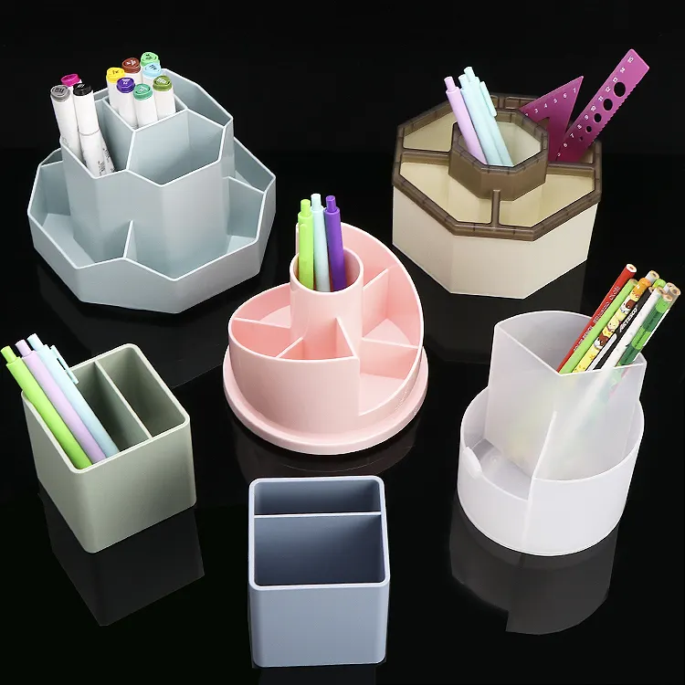 Yuzmei - Porta canetas plástica para mesa, porta-canetas com gaveta para mesa, porta-canetas giratório, recipiente para maquiagem e copos, arte plástica