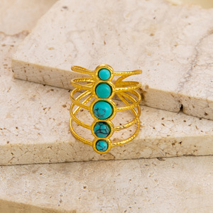 Fashion <b>Rings</b> Natural Stone <b>Titanium</b> Steel 18k Gold Plated Geometric Design Bezel Setting Women's Party Jewelry - Product Image 2