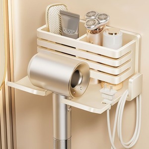 Hair Dryer Storage Rack <b>Wall</b> Mounted <b>Corner</b> Bathroom Organizer With Shaver Holder And Cable Management <b>Light</b> Luxury Style - Product Image 1