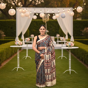 Sari de Diseño Étnico Contemporáneo, de Seda Modal, Largo hasta el Suelo, Suave, Ligero, de Secado Rápido, con Estampado Floral, para Venta al por Mayor en Bollywood - Product Image 1