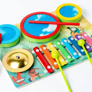 कस्टम बच्चों के लकड़ी के संगीत ड्रम वाद्ययंत्र संवेदी खेल बच्चों के लिए प्रारंभिक शैक्षिक खिलौने