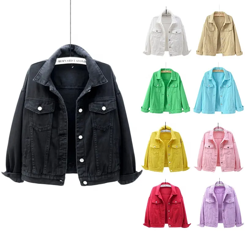 WH012 high quality denim jacket women Solid Color Short Denim Jackets Long Sleeve Casual Jeans Jacket Women