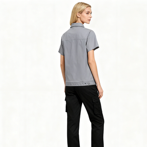 Camicia Estiva da Donna Grigio Chiaro a Maniche Corte - Top da Lavoro Industriale in Twill <span class=keywords><strong>Fine</strong></span> Elasticizzato CVC - Product Image 6