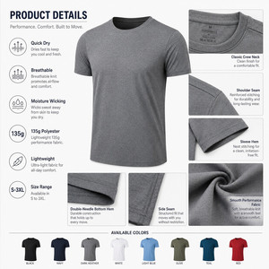 Custom Logo 135G Men's Performance <b>T</b>-<b>Shirt</b> Quick Dry Breathable <b>Polyester</b> Sports Gym Tee Wholesale S-3XL Navy Blue - Product Image 4