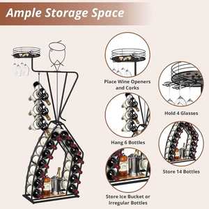 Estante para Vino Metálico Independiente con Capacidad para 20 Botellas, Mini Bar con Cubitera, Diseño Art Deco, Sostenible para el Hogar, Cocina, Comedor y Bebidas - Product Image 5