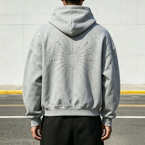 Sweat à capuche oversize personnalisé pour homme, 100% coton, avec fermeture éclair et clous, style streetwear - Product Image 5