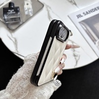 Étui de téléphone en cuir PU noir et blanc à motif losanges, avec cordon de suspension, compatible avec iPhone Duo et iPhone Fold pliable