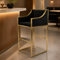 Chaise de bar moderne en velours avec base en acier inoxydable, tabouret de comptoir pour hôtel, restaurant, salon