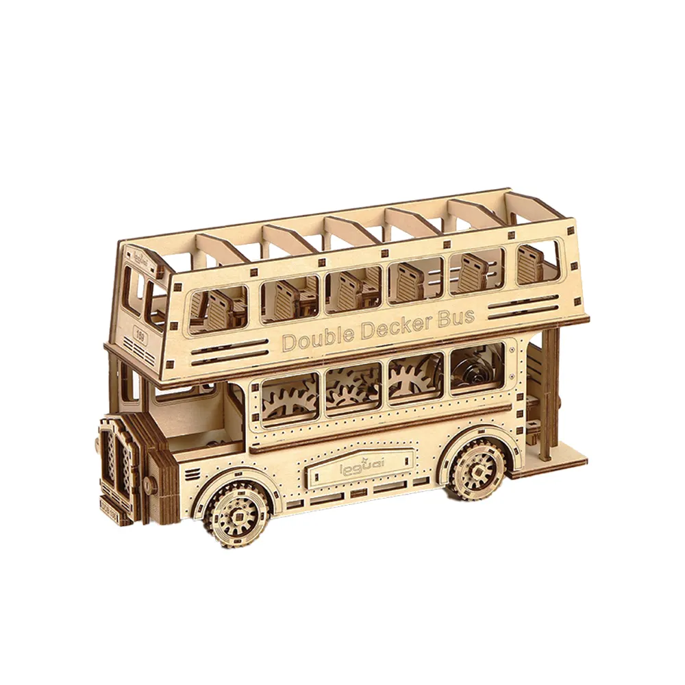 3D木製ジグソーパズル木製モデル2階建てバス子供3Dパズル木製3Dパズル