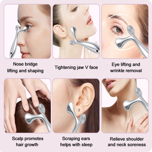 Nuevo Metal Aleación de zinc Multifuncional <span class=keywords><strong>GuaSha</strong></span> Rodillo facial Acupuntura Cuello Masajeador de ojos y dispositivo de raspado de nariz - Product Image 3