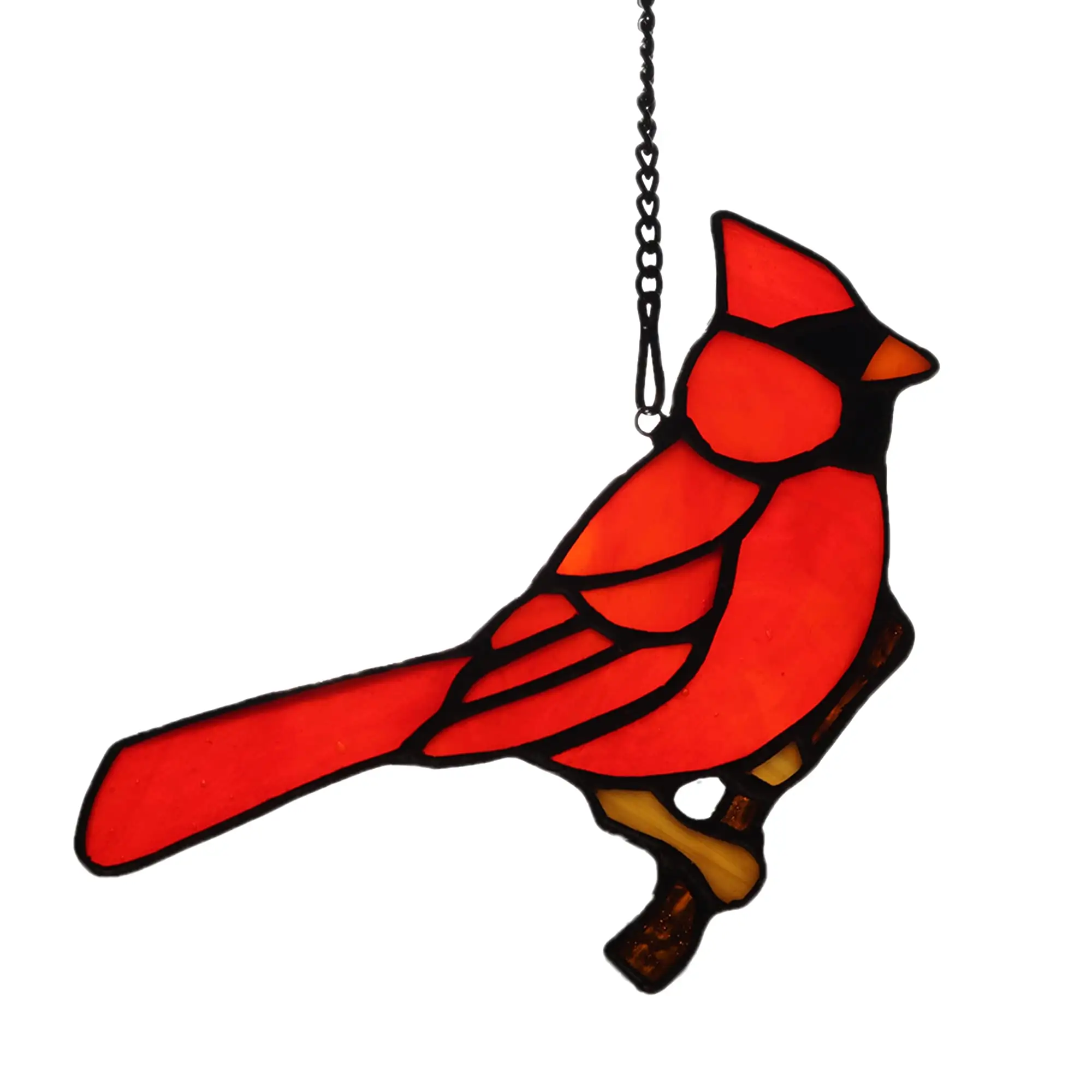 लाल कार्डिनल उपहार पक्षी शाखा पर दाग कांच की खिड़की पर्दे, लाल कार्डिनल सजावट पक्षी Suncatcher उपहार