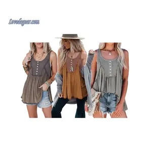 New In Solid Knit Sleeveless Vest Flared Country Style Clothing Women's Tank Tops