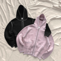 Cardigan à capuche zippé brodé surdimensionné en coton épais de haute qualité pour homme, style streetwear vintage