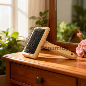 Brosse de toilettage personnalisée avec logo, brosse en bois à dents en acier, brosse de toilettage à coussin d'air, peigne lissant, brosse de massage, peigne en bois - Product Image 6