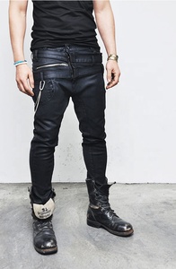 Doppia Cinghia Cavallo Rivestito di Cera Mens Nero <span class=keywords><strong>Skinny</strong></span> Denim <span class=keywords><strong>Jeans</strong></span> Biker - Product Image 4