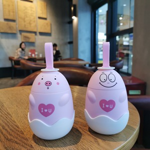 Creative Korean Cute Cartoon Eggman Double Wall Glass Cup With Handle Portable Student Gift Cup - Product Image 2