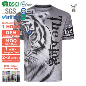 Nanteng Camiseta masculina de sublimação pulôver de bolso com gola redonda luxuosa com estampa de tigre 100% poliéster personalizada de alta qualidade
