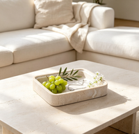 Plateau décoratif carré en travertin naturel beige sculpté à la main, pour clés, objets divers, table de toilette, décoration de bureau à domicile