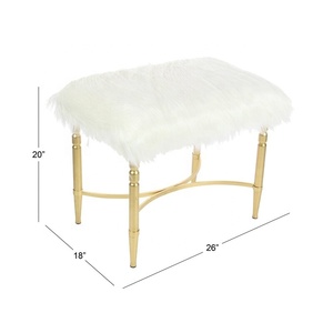 SWT Modern Fabric Round Faux <strong>Fur</strong> Ottomans <strong>Stool</strong> With Metal Legs - Product Image 3