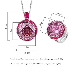 Venta al por mayor de fábrica: Nuevo set de joyería de circonita cúbica rosa de cobre ecológico con rosa seca tallada de 18-16 mm para mujer, ideal para eventos románticos. - Product Image 2