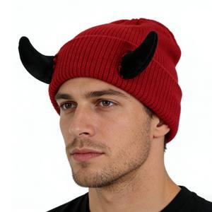 HZM-61223 Bonnet en tricot à cornes de démon pour adulte, bonnet original pour femmes et hommes, bonnet à cornes de démon, bonnet d'hiver chaud, bonnet hip-hop - Product Image 4