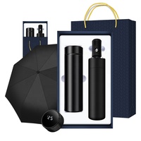 Set de Regalo de Botella de Agua LED 2 en 1 de Acero Inoxidable con Logotipo Personalizado y Paraguas de Apertura Automática - Impresión Serigráfica Económica para Empresas