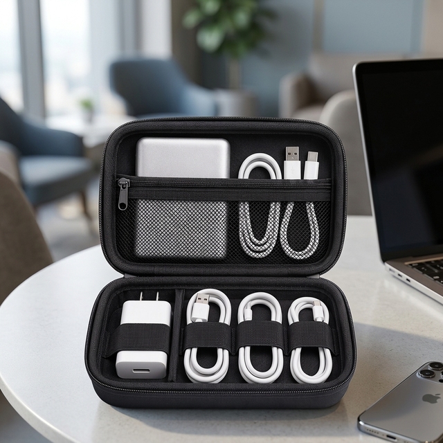 Compact EVA Tech Cable Organizer Bag Travel Storage Case for Power Bank Charger USB Cables