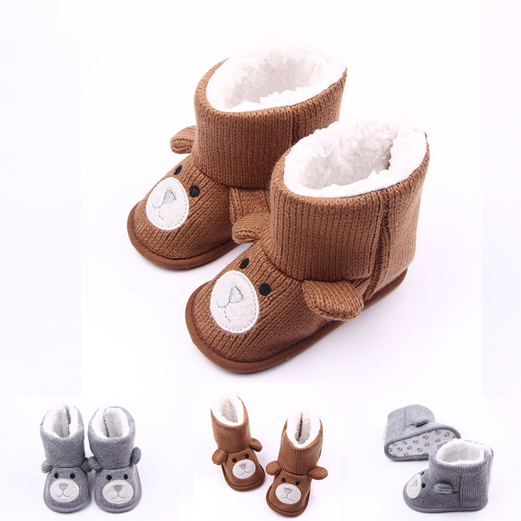 Bear knitting and velvet baby shoes and boots 0-1 years old