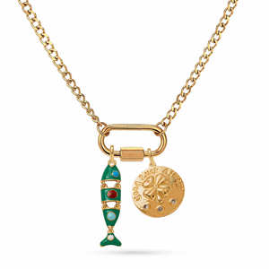 EDGE Custom Fashion Gold Chain Charm Necklace Green Enamel Fish Pendant <strong>Lucky</strong> Clover Coin Women Fashion <strong>Jewelry</strong> OEM ODM - Product Image 2