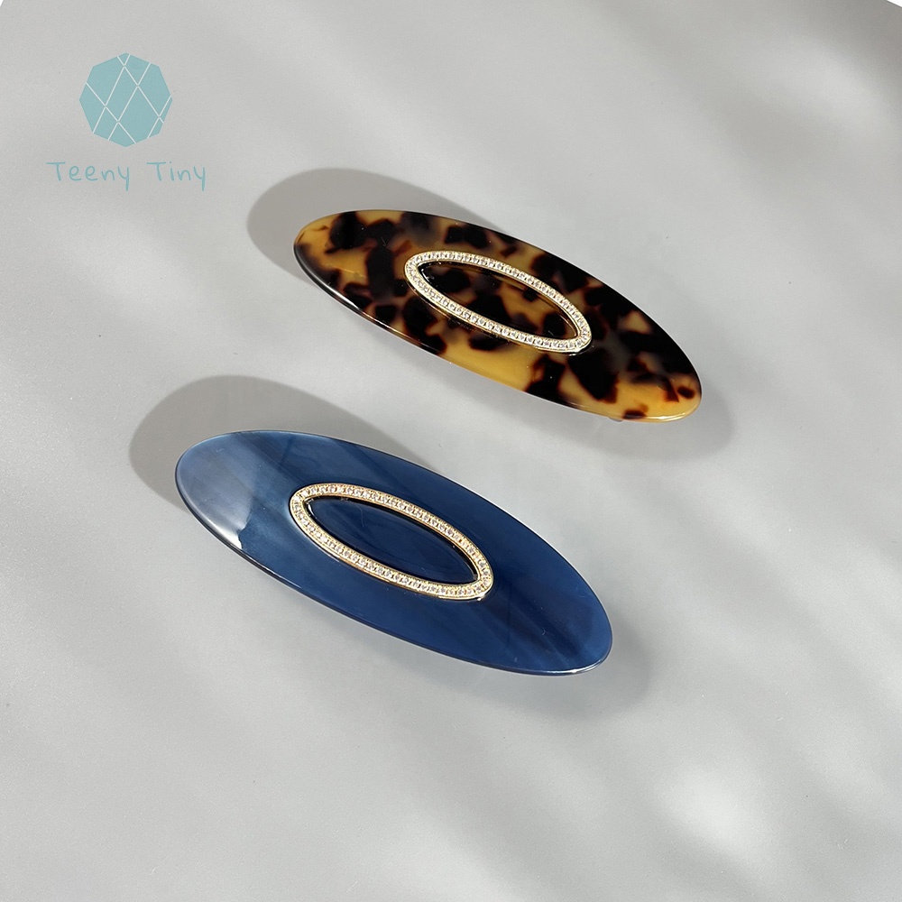 Teenytiny черепаховая овальная заколка для волос целлюлозная Нескользящая рукоятка со стразами