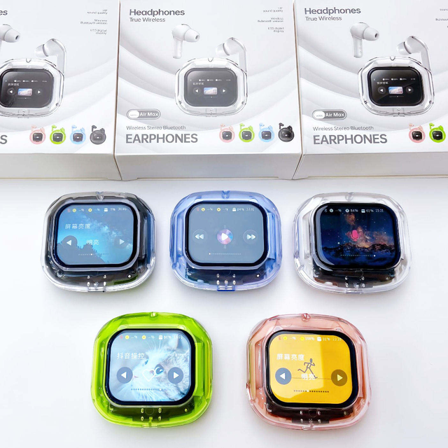 New Air Max TWS Wireless EarbudsColor Touch Screen Earbuds Transparent Wireless Earphones AirMax Earbuds HiFi Earphone