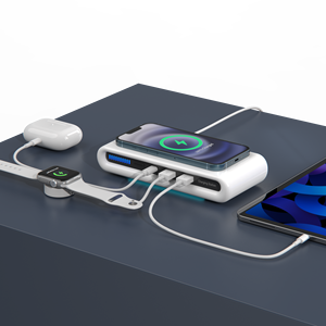 HDL OEM/ODM 2024 Hot Sell 4-iIn-1 Charging Station Fast Wireless Charger <b>USB</b> <b>HUB</b> <b>Power</b> Charger Desktop Station With LED Display - Product Image 6
