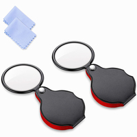 Loupe de poche pliable en cuir PU noir avec lentille optique 8X, lunettes grossissantes portables avec housse de protection en cuir