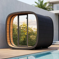 Sauna a Botte Quadrata in Abete Carbonizzato per Esterni OEM/ODM con Vetro a Specchio e Stufa a Legna (Capacità 4-6 Persone)