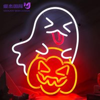 Letrero LED de Neón con Diseño de Fantasma y Calabaza Kawaii, Lámpara de Pared con Alimentación USB, Decoración de Halloween para Habitación Infantil, Hogar, Fiestas, Compatible con OEM