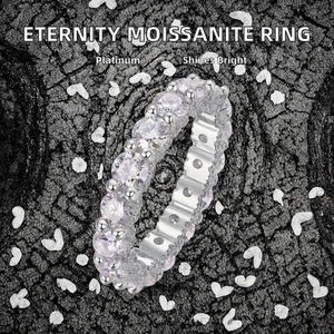 Bagues de mariage et de fête pour femmes, en argent 925 plaqué platine, serties de moissanite taille brillant, pavé, éternité, infini, tendance, 5,2 g - Product Image 2