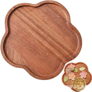 Bandeja de madera con forma floral, 10,2x10,2x2,5 cm, decorativa pulida para servir té, aperitivos y frutas - Product Image 1