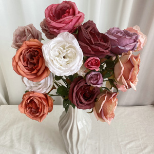 Rosa Austin decorazione Hotel per la casa a 3 teste di cavallo ubriaco tessuto spazzolato rosa simulato Bouquet di fiori artificiali per la laurea - Product Image 1