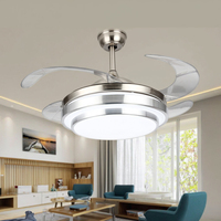Ventilateur de plafond intelligent rétractable invisible de 36/42/48 pouces avec lumière LED, musique, lampe et télécommande