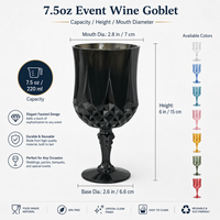 Verres à vin en plastique incassable personnalisés avec pied, style vintage, gaufrés, réutilisables, 301-400 ml, pour mariage, événement, fête, vente en gros
