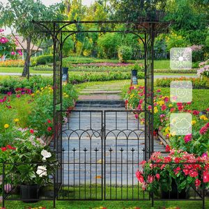 Hot <strong>Metal</strong> Wedding <strong>Arch</strong> Outdoor Garden Arched Arbor <strong>with</strong> <strong>Gate</strong> for Climbing Plant - Product Image 6